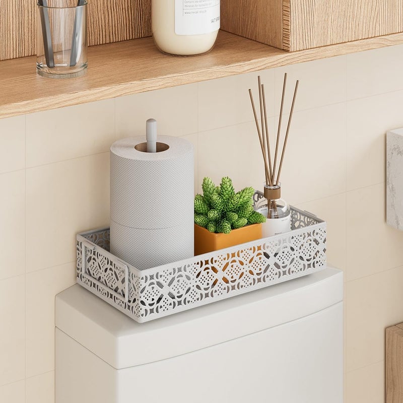 YIUKEA Toilet Tank Topper Paper Basket - White Bathroom Basket Decor Box with Magnetic Paper Towel Holder for Organizing - Image 2